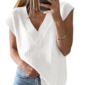 White Ribbed Knit Sleeveless Top
